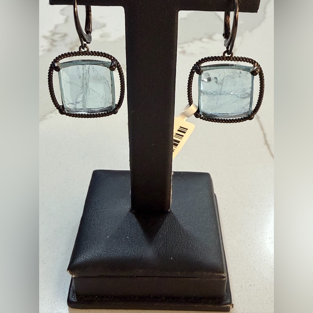 Light Blue Aquamarine Cushion Drop Earrings 18.14 Carats.